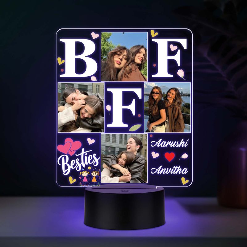 Personalized BFF 3D LED Photo Lamp Custom Photos & Names 3D Illusion Bedside Night Light Friendship Gift for Besties, Sisters Birthday Gift for BFF Multicolored Light